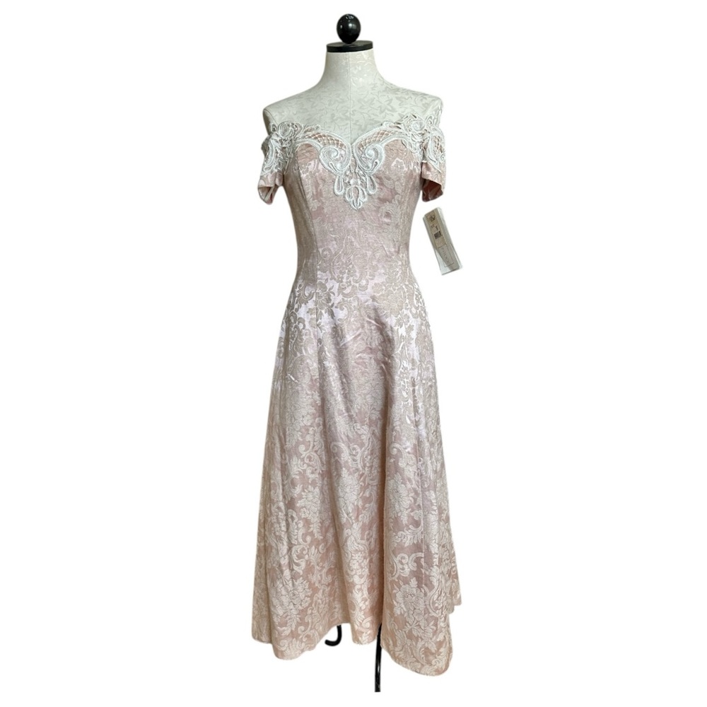 Scott McClintock Vintage NEW Blush Lace Midi Brocade Dress Size Vintage 8 (6)